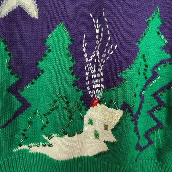 Vintage IB Diffusion Sport Christmas Purple Sweater L Santa Claus Beaded 90s - Picture 8 of 16
